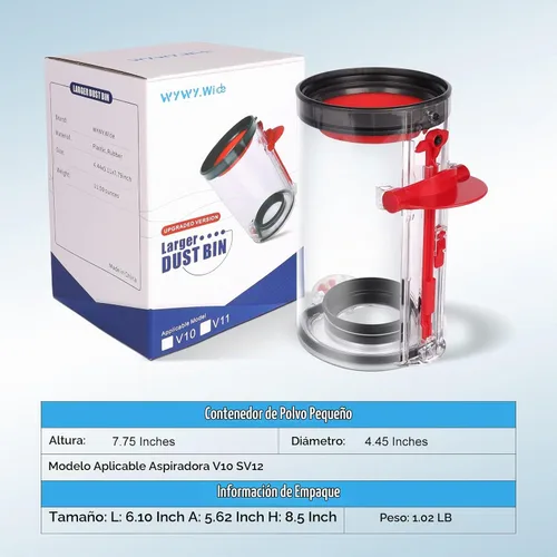 Vista 5 de Contenedor de polvo mejorado compatible con el recipiente de aspiradora Papelera V10