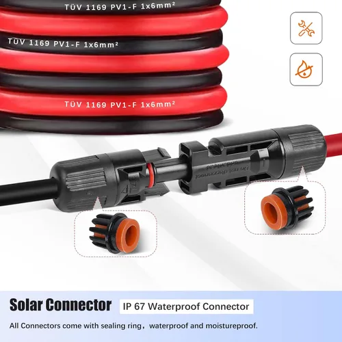 Vista 3 de Cable de extensión solar de 3 pies 10 AWG (6 mm²) Cable de panel solar con conectores de cable fotovoltaico macho hembra conector adaptador de cable