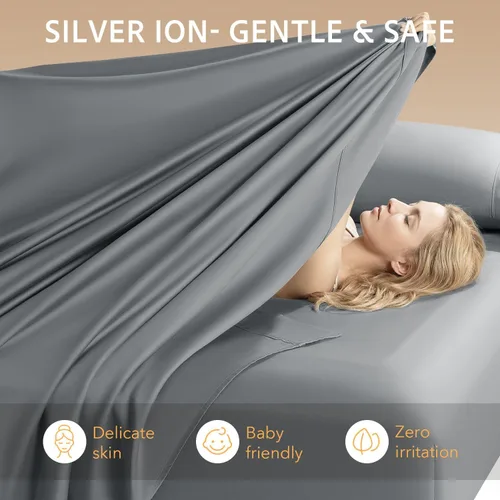Vista 5 de SONORO KATE Sábanas Queen de algodón con infusión de plata, serie 1000 Gris