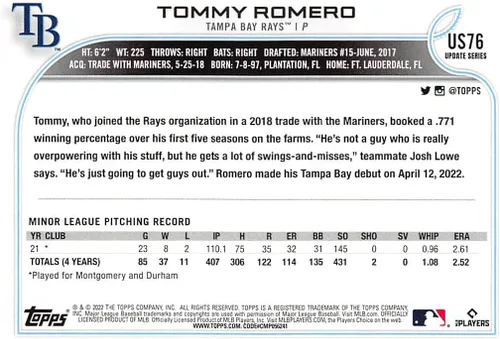 Vista 2 de 2022 Topps Update #US76 Tommy Romero RC