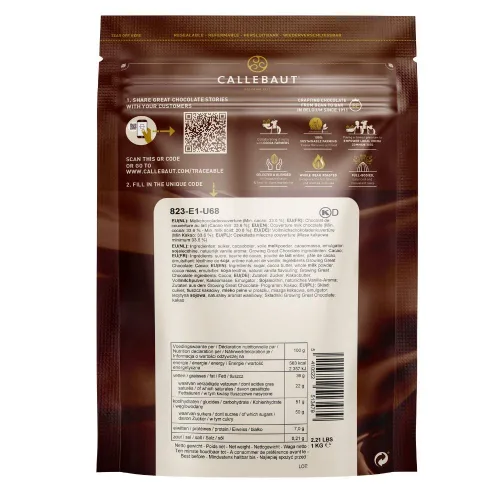 Vista 3 de Callebaut No 823 mejores caletas de chocolate con leche belga Couverture 33.6% - 2.2 lbs
