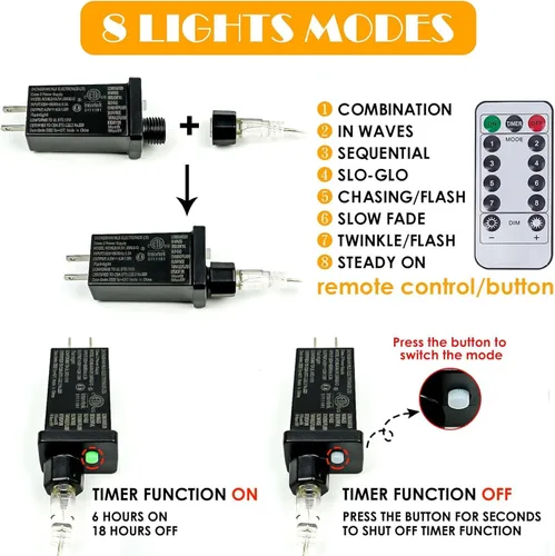 Vista 7 de Guirnalda de 300 luces LED extralargas de 99 pies enchufables con control remoto, tira de luces impermeables para exteriores e interiores, 8 modos