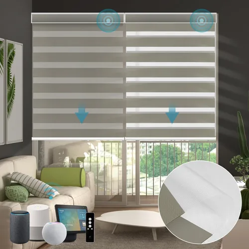 Vista 14 de SmartWings Persianas motorizadas de cebra con cenefa funcionan con Homekit Thread Alexa Z-Wave Smart de doble capa con control remoto, persiana