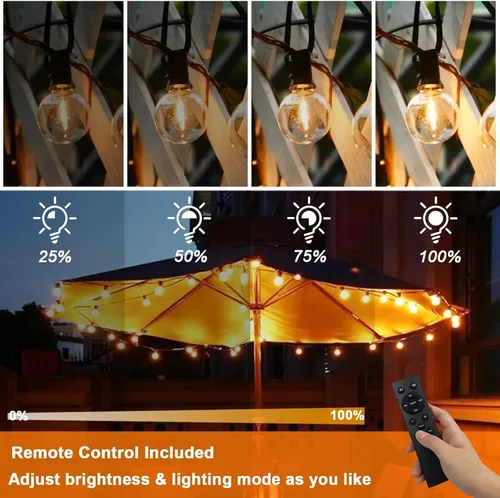 Vista 7 de Cadena de luces LED para exteriores de 40 pies, impermeables, luces LED G40 de globo para exteriores para patio con 27 bombillas Edison vintage a