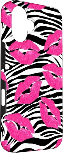 Vista 3 de Funda con estampado de labios de cebra rosa intenso y negro para iPhone 16 McBling