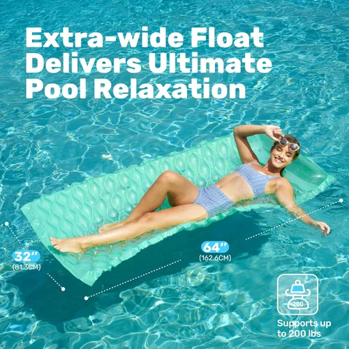 Vista 3 de Sloosh Paquete de 3 alfombrillas inflables para piscina, colchón flotador, con reposacabezas, flotador de piscina para adultos, 64 x 32 pulgadas