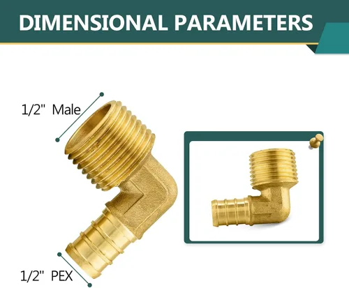 Vista 2 de Paquete de 5 accesorios PEX, adaptador de codo NPT roscado macho de 1/2" PEX x 1/2", ASTM F1807