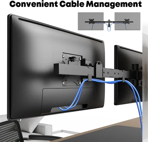 Vista 7 de Soporte de pared para monitor doble para 24-38 pulgadas, brazo de monitor de montaje en pared doble ultraancho, configuración de pared empotrada