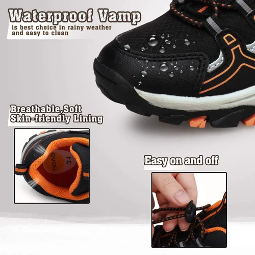 Vista 3 de Uovo Tenis deportivos para correr para niños, a prueba de agua, antideslizantes, para exteriores, senderismo, para niños pequeños y grandes