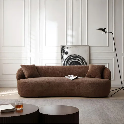 Vista 11 de ERYE - Moderno sofá curvado para sala de estar, sofá curvado de gran tamaño, cómodo sofá de felpa con 4 almohadas para el hogar, apartamento Beige