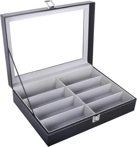 Vista 2 de AUTOARK AW-082 - Organizador de cuero para lentes de sol, 8 piezas, color negro