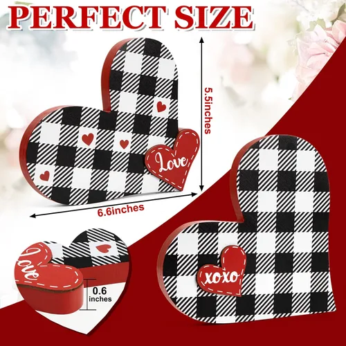 Vista 2 de 2 piezas de letrero de amor de madera para el día de San Valentín en forma de corazón, decoración de bandeja de San Valentín, centro de mesa