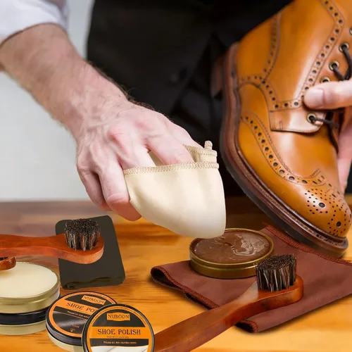 Vista 2 de 9Pcs Shoe Polish Kit, Brown White Black Shoe Wax for Leather Boots Shine