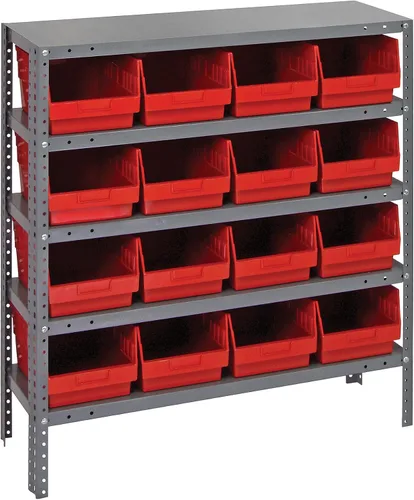 Vista 378 de Quantum QSBU-245BK Heavy Duty Shelving Unit with (7) Shelves and (24) QUS245 Black Bins for Garage Warehouse Storage Distribution 400 lb Load