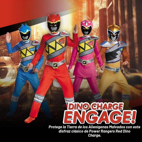 Vista 5 de Power Rangers Dino Charge - Disfraz infantil clásico rojo