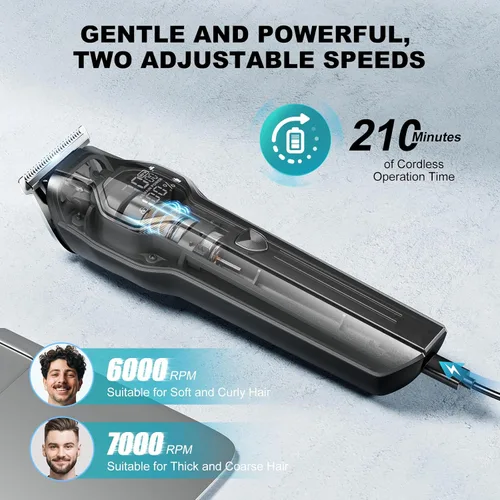 Vista 4 de Recortadora de barba para hombres – Kit profesional 14 en 1 de aseo para hombre, cortapelos con motor de doble velocidad para barba, cabeza, cuerpo