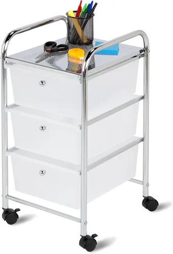 Vista 3 de Honey-Can-Do - Carrito de almacenamiento de plástico de 3 cajones con ruedas, plateado