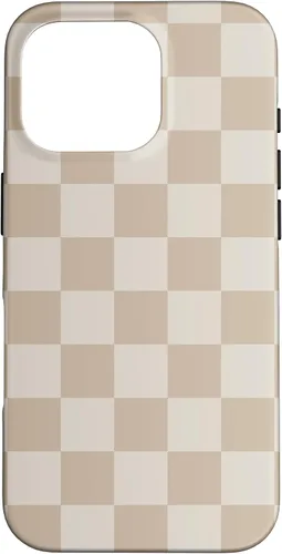 Vista 20 de iPhone 16 Vanilla Blanco café crema a cuadros ajedrez patrón clásico caso