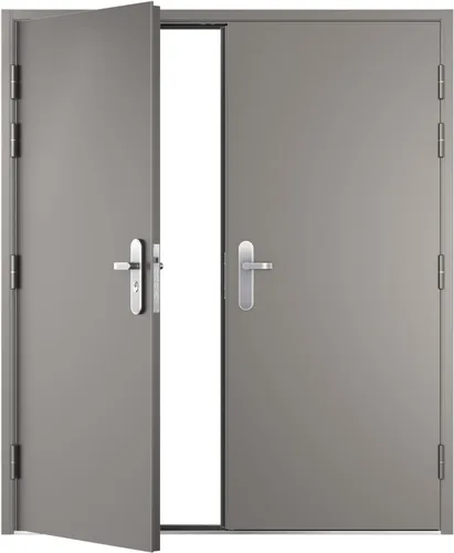 Vista 7 de VIZ-PRO Puerta de seguridad de acero doble de montaje rápido con marco y herrajes, hoja activa lateral derecha gris hacia adentro