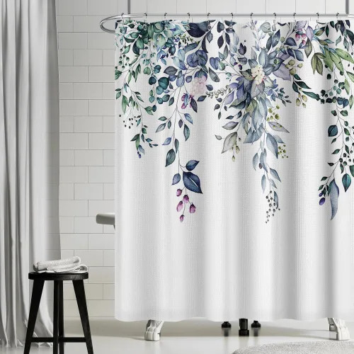 Vista 8 de Yeele Cortinas de ducha con diseño de hojas verdes, cortinas de ducha de tela de flores silvestres para baño, cortina de baño de plantas florales