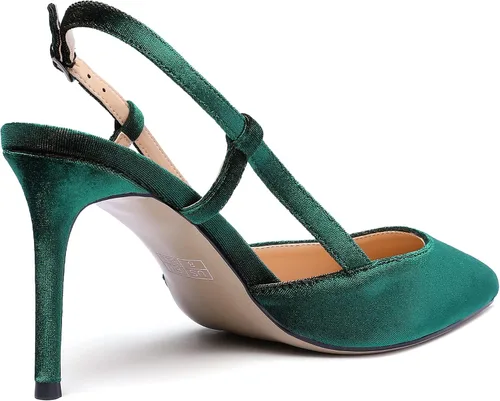 Vista 5 de WAYDERNS Zapatos de tacón alto con hebilla de punta sólida para mujer, correa de tobillo de charol de 3.5 pulgadas
