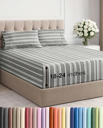 Vista 102 de Sábanas individuales de bolsillo extra profundo, sábanas transpirables y refrescantes de 3 piezas, juego de sábanas de lujo para hotel, suaves, sin