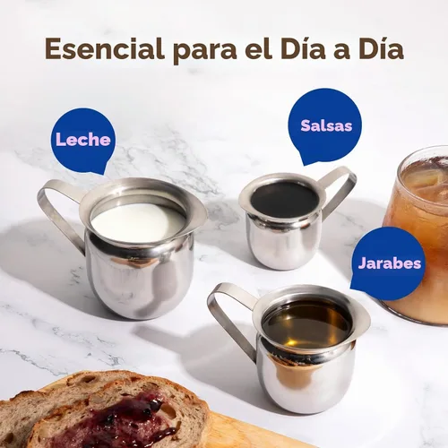 Vista 4 de Fit Meal Prep [Paquete de 6] Jarra de crema de 3 onzas, cremas de campana de acero inoxidable, mini recipiente para servir leche, crema de café