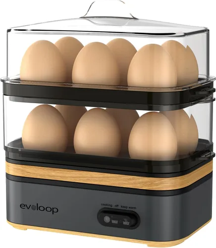 Vista 11 de Evoloop Olla de Huevos Eléctrica de Cocción Rápida para 12 Huevos, para Huevos Blandos, Medianos, Duros, Escalfados, Fabricante de Tortillas, Huevos