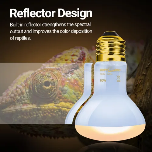 Vista 4 de REPTI ZOO Lámpara de calor para reptiles, paquete de 2 lámparas de 50 W para reptiles UVA luz diurna lámpara de calefacción bombilla bombilla luz