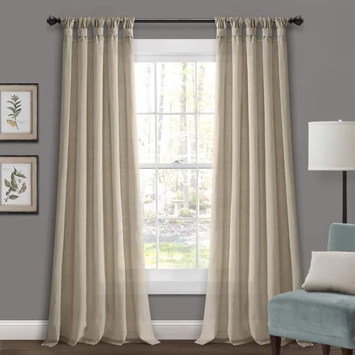 Vista 17 de Lush Decor Par de cortinas de ventana con solapas anudadas de yute, 45" x 84", azul