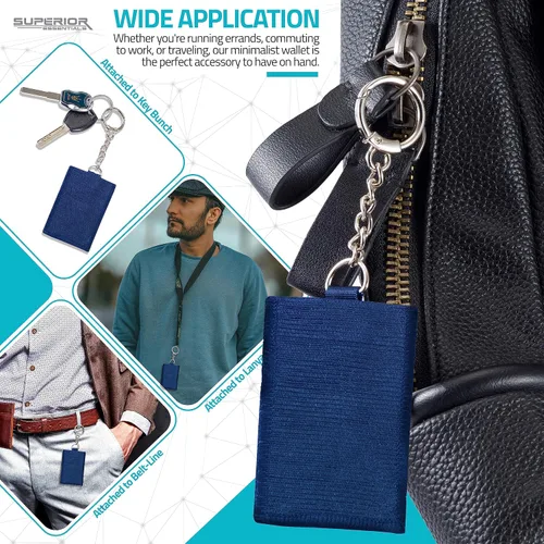 Vista 6 de Billetera de hilo de nailon Cartera minimalista de bolsillo frontal para hombres y mujeres con un elegante anillo en D y cadena de anclaje