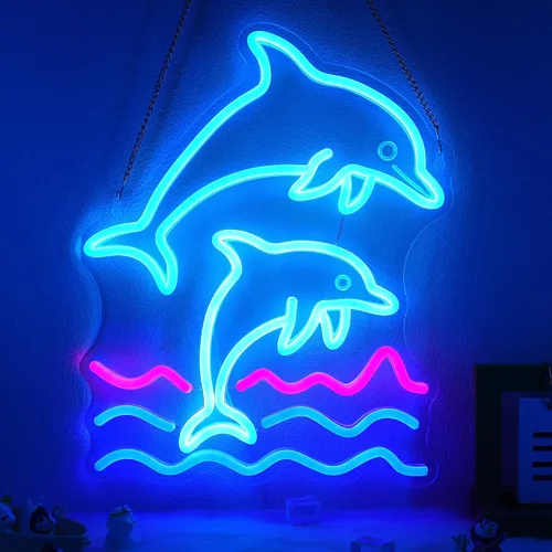 Vista 10 de CoolGift Mart Letrero de neón de tiburón, luz LED regulable de tiburón, decoración de pared de animales, regalo de Navidad, regalo de elefante