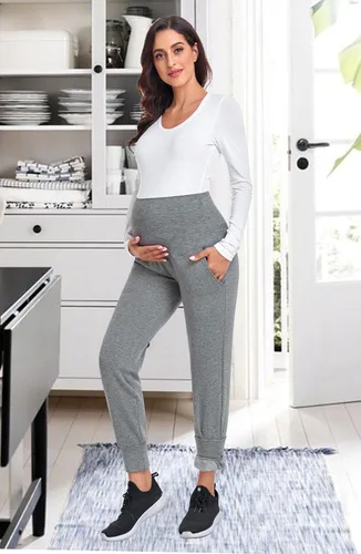 Vista 3 de PACBREEZE Pantalones de maternidad para mujer, pantalones deportivos de entrenamiento sobre el vientre, pantalones de pijama elásticos para embarazo