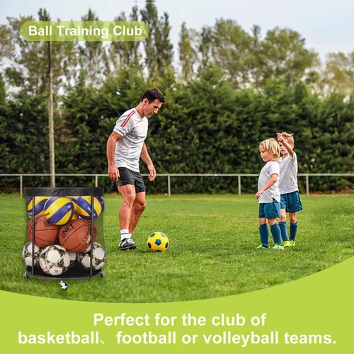 Vista 3 de Organizador de equipo deportivo para garaje, soporte de pelota de malla para fútbol, baloncesto, voleibol, béisbol, carrito de pelota de 48 galones