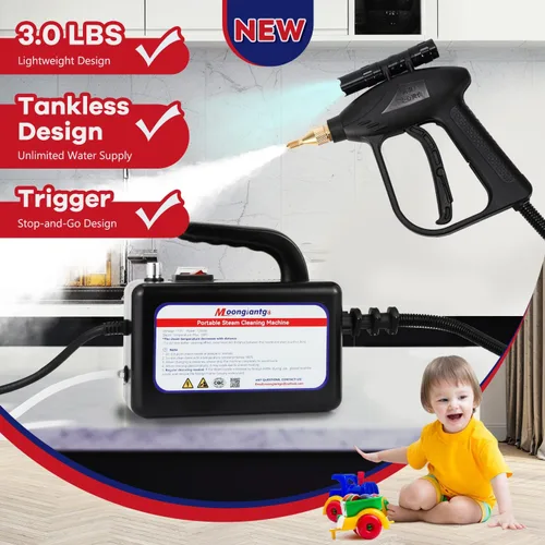 Vista 3 de Moongiantgo Limpiador de vapor de alta presión de 1700 W, máquina de limpieza instantánea portátil de mano para uso doméstico comercial, cocina
