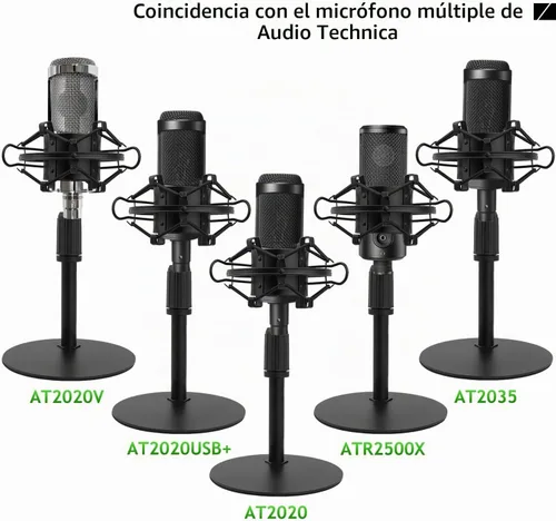 Vista 2 de Soporte de micrófono de escritorio AT2020 actualizado, soporte de micrófono ajustable con soporte de choque y parabrisas de espuma para Audio