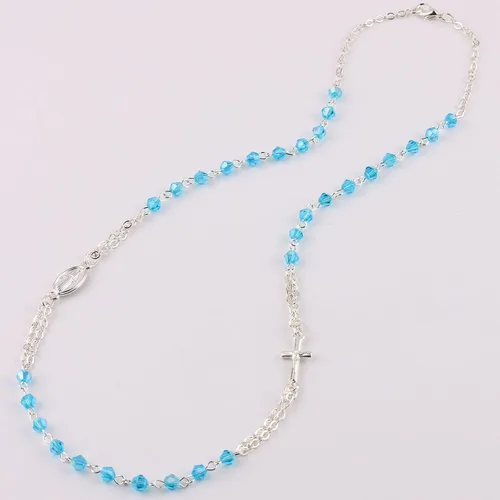 Vista 2 de HanlinCC Collar de rosario milagroso chapado en plata brillante con cuentas de cristal facetado de 0.157 in con caja de regalo para mujeres