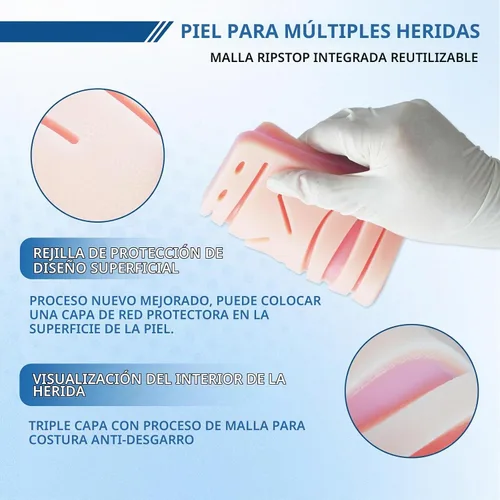 Vista 3 de Almohadilla de práctica de sutura realista de silicona de tres capas con 14 heridas precortadas, el mejor regalo para entrenamiento de estudiantes