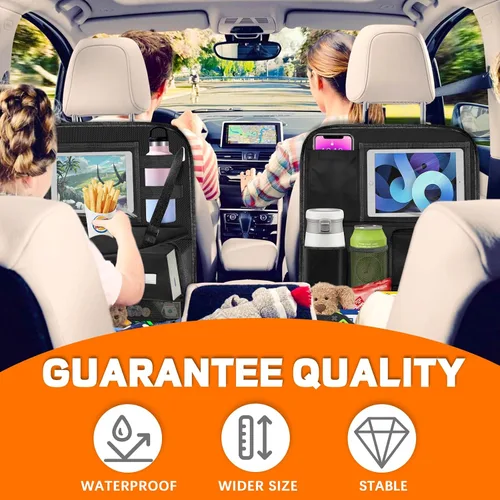 Vista 2 de Organizador de asiento trasero de automóvil con bandeja de mesa, organizador de almacenamiento de 12 bolsillos con soporte para tableta, organizador