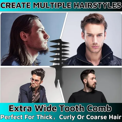 Vista 5 de HuGuWdy Peine de pelo extra ancho para hombre - Textura y volumen - Negro