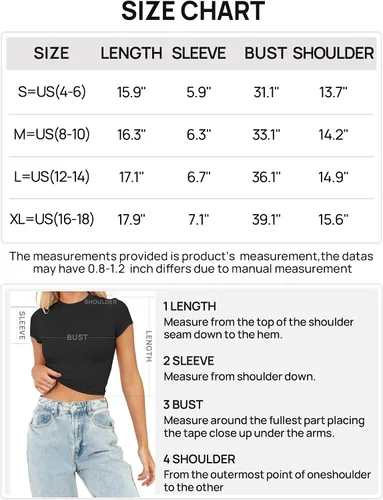 Vista 6 de TECREW Camiseta corta de verano para mujer, de manga corta, estilo casual, básica, cuello redondo, ajustada
