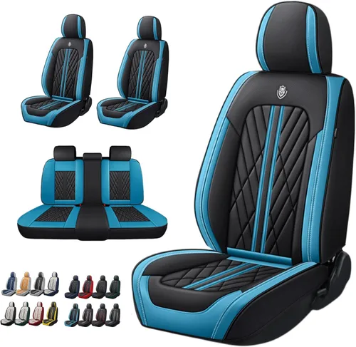 Vista 20 de Juego de fundas de asiento de automóvil de cuero nappa impermeables y transpirables de ajuste universal, cojín protector para vehículo automotriz