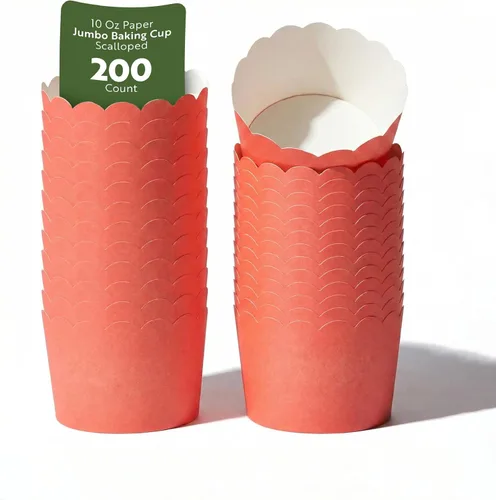 Vista 44 de Restaurantware Paquete de 200 moldes de papel para cupcakes de 3.38 onzas, resistentes a la grasa, festoneados para horno, elegantes tazas