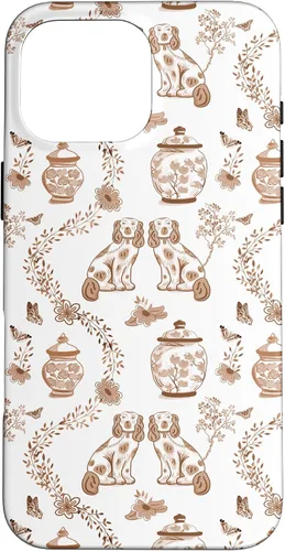 Vista 18 de Funda para iPhone XS Max Preppy Marrón y Blanco Toile Chinoiserie Perros y Jengibre