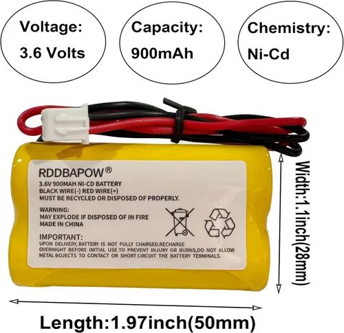 Vista 3 de Batería de emergencia de señal de salida Ni-CD de 3.6V 900mAh para Unitech LEDR-1 6200RP, Dantona CUSTOM-318 OSA230, Lowes 253799, Exitronix