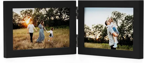 Vista 25 de Marcos de Fotos Dobles 4x4 con Bisagras Plegables en Negro para Colgar en la Pared o Poner en Mesa, Hechos de Madera de Pino con Vidrio Real P-44 *