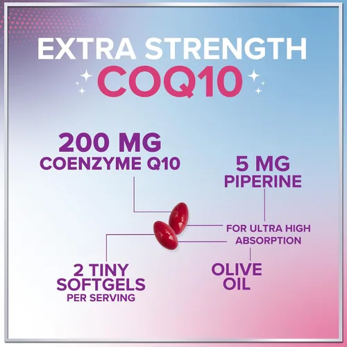 Vista 3 de Coenzima Q10 200 mg por porción Suplemento – Ultra alta absorción, antioxidante para la salud del corazón y apoyo a la producción de energía – CoQ10