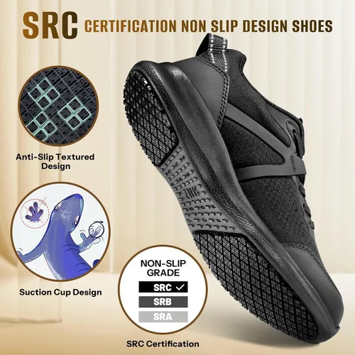 Vista 2 de SPIEZ Zapatos antideslizantes para servicio de alimentos para mujer, zapatos de trabajo para enfermera, zapatos antideslizantes para chef