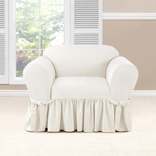 Vista 13 de SureFit Essential - Funda larga para silla de comedor con volantes de sarga con diseño estampado de algodón, falda larga con volantes y pliegues