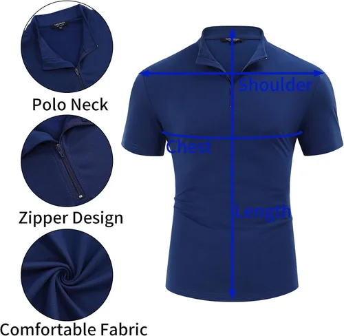 Vista 4 de TURETRENDY Conjunto de camisa polo y pantalones cortos para hombre, manga corta, cremallera, 2 piezas, traje de verano, casual, atlético, conjunto